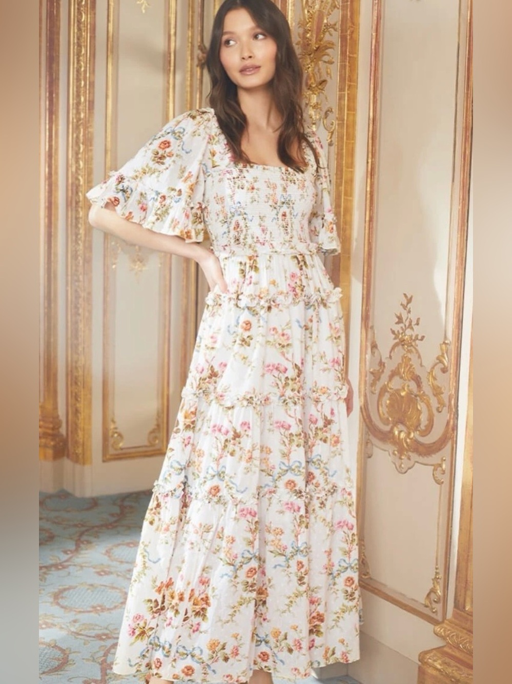Needle & Thread Garland cotton smocked tiered floral dress